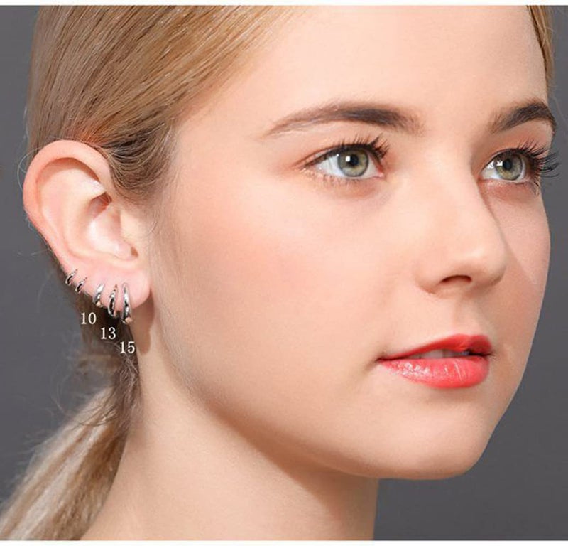 Izpack Tiny Small Sleeper Hoop Earrings for Women Cartilage 925 Sterling Silver Tragus Cuff Hinged Huggie Mini Hoops 10mm 13mm 15mm Fashion Jewelry Gifts Hypoallergenic for Birthday (10mm,Silver) - Image 2